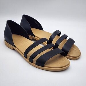 Crocs Womens Tulum Sandals Size 11 Black‎ Open Toe Slip on Flats Shoes NWOT
